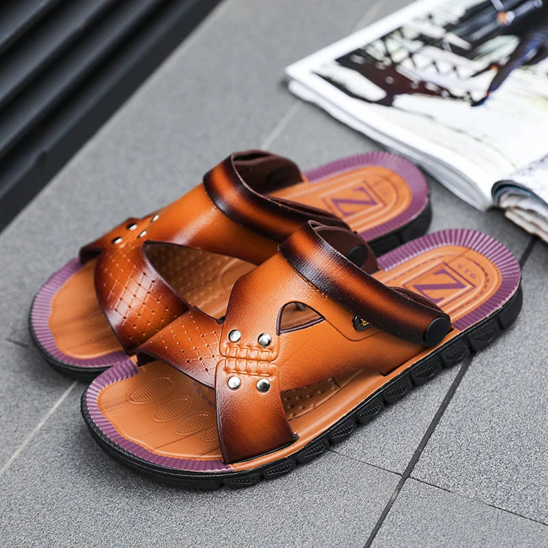 Men's Slippers Summer Leather Sandals