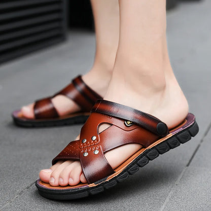 Men's Slippers Summer Leather Sandals